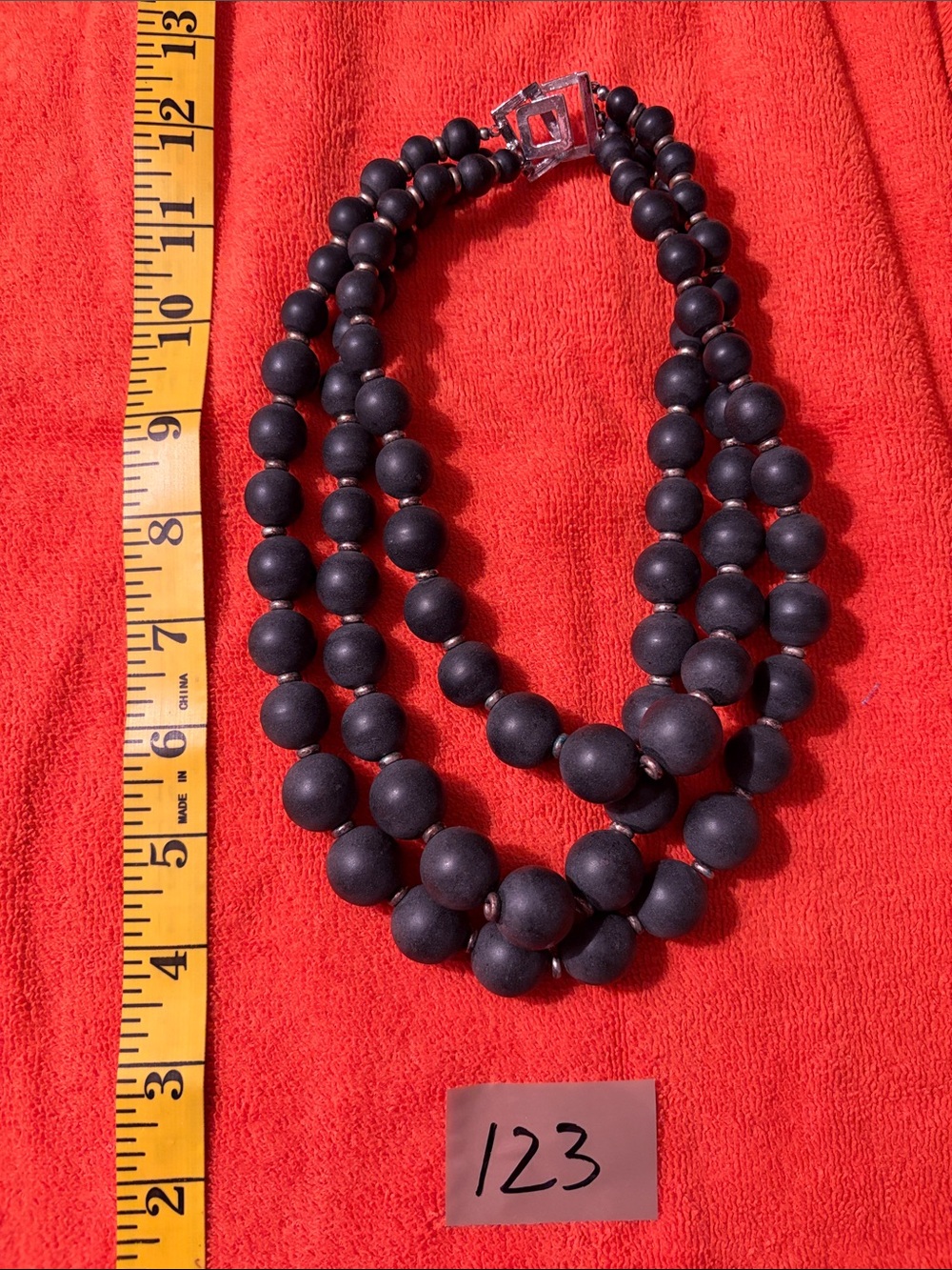 Source Unknown Triple-Strand Matte Black Beaded Necklace